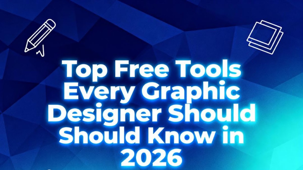 Ultimate Guide to Graphic Design Tools in 2026 featuring a modern workspace with graphic design software, creative editing tools, digital illustrations, color palettes, typography, and professional design elements for beginners and professionals.