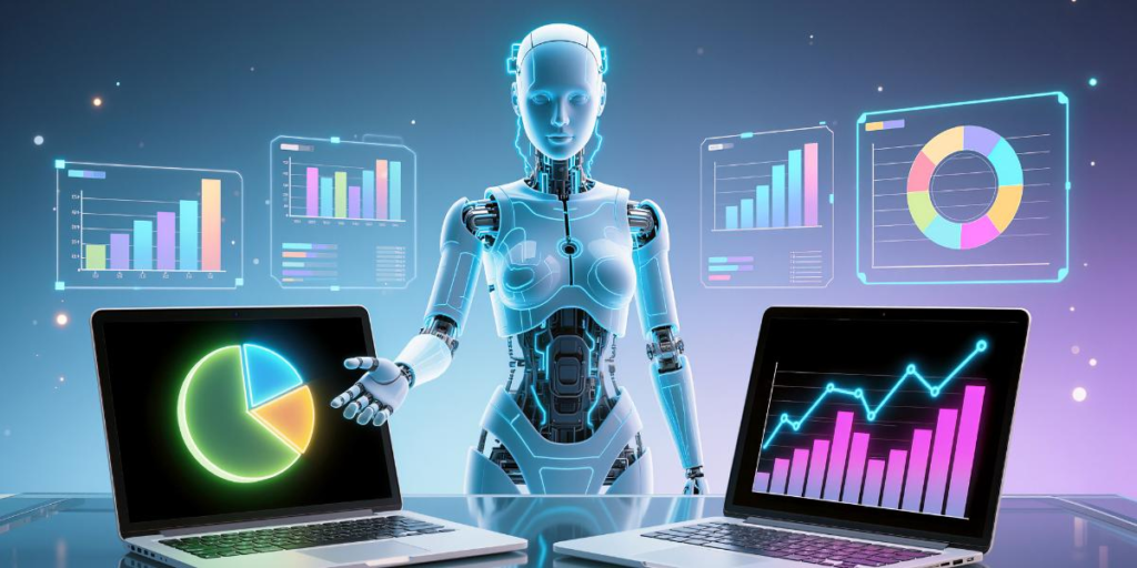 Data Analytics & AI dashboard showing business intelligence, data visualization, predictive analytics, machine learning insights, and AI-powered decision-making for business growth in 2026.